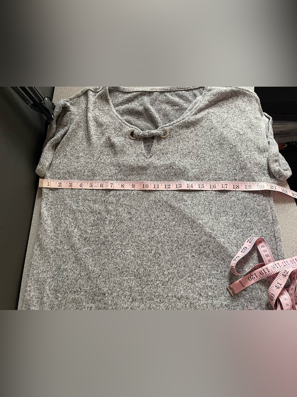 Heathered Grey Short Sleeve Knit Top Jewelled Bling Detail - Picture 6 of 7